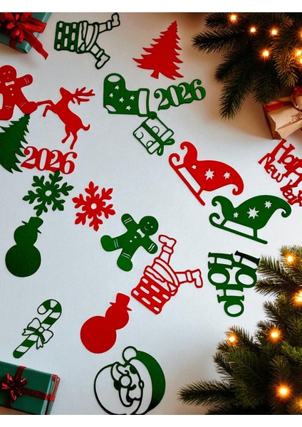 Renkli Yılbaşı Temalı 50’li Masa Konfeti, Noel Baba, Kardan Adam, Geyik, Kurabiye Süsleri