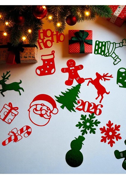 Renkli Yılbaşı Temalı 50’li Masa Konfeti, Noel Baba, Kardan Adam, Geyik, Kurabiye Süsleri