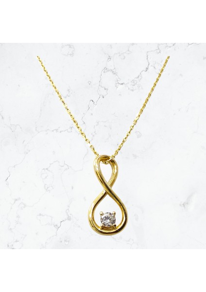 Sonsuzluk Işaretli Zirkon Tektaşlı 14 Ayar Altın Kolye