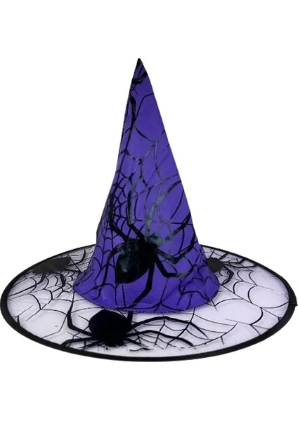 Hallowen cadı şapkası Mor DevÖrümcek Desenli