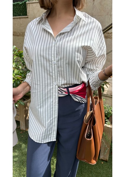 Çizgili Pamuklu Poplin Gömlek