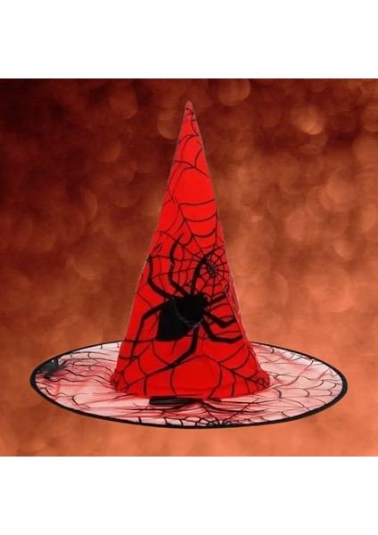 Hallowen cadı şapkası Kırmızı Dev Örümcek Desenli indirimleri