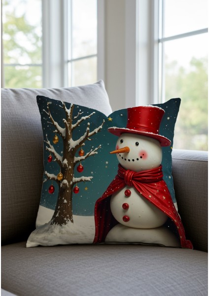 Yılbaşı Temalı 4'lü Kırlent Kılıfı Seti, Noel Baba ve Kardan Adam Desenli, Kırmızı Beyaz modelleri