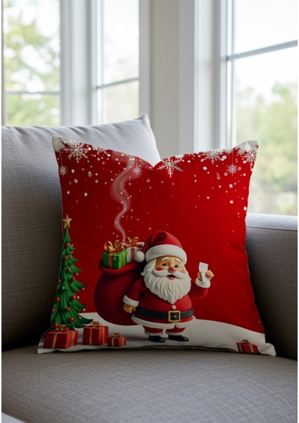 Yılbaşı Temalı 4'lü Kırlent Kılıfı Seti, Noel Baba ve Kardan Adam Desenli, Kırmızı Beyaz fırsatları