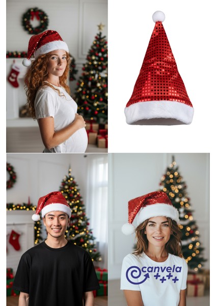 Yetişkin Boy Yeni Yıl Kırmızı Polar Kürklü Noel Baba Şapkası 30X36 cm modelleri