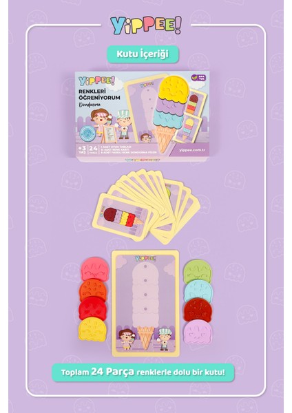 Renkleri Öğreniyorum - Dondurma Serisi | Renk Eşleştirmeli Eğitici Oyun Seti (24 Parça) indirimleri