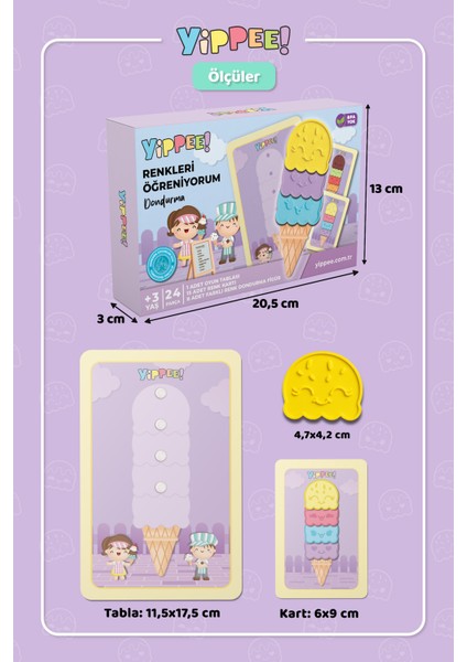 Renkleri Öğreniyorum - Dondurma Serisi | Renk Eşleştirmeli Eğitici Oyun Seti (24 Parça)
