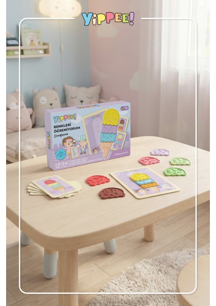 Renkleri Öğreniyorum - Dondurma Serisi | Renk Eşleştirmeli Eğitici Oyun Seti (24 Parça)