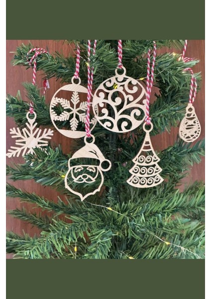 Kırmızı Beyaz Ipli Noel Babalı ve Kar Tanesi Ahşap Yılbaşı Süsü 6'lı Set fiyatları