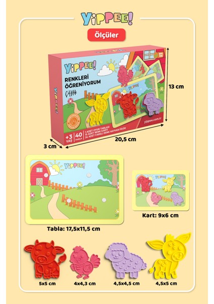 Renkleri Öğreniyorum Çiftlik Hayvanları - Renk Eşleştirme Eğitici Oyun Seti