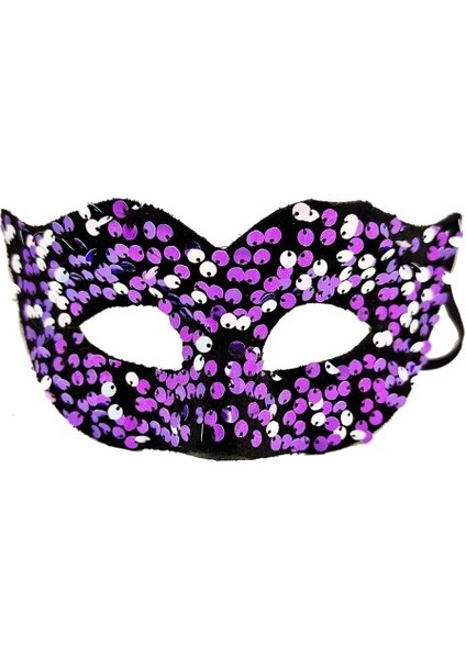 Mor Renk Arkadan Lastikli Pul Payet İşlemeli Balo After Parti Maskesi indirimleri