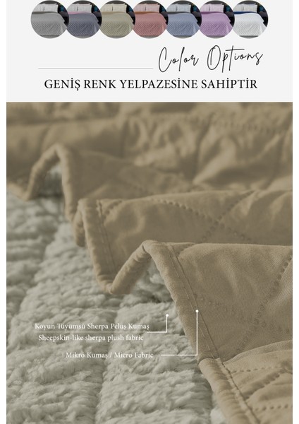 Premium Peluş Çift Kişilik Çok Amaçlı Yatak Örtüsü 200X220 Çift Taraflı Yumuşak Battaniye Pike Bej / Cappuccino fırsatları