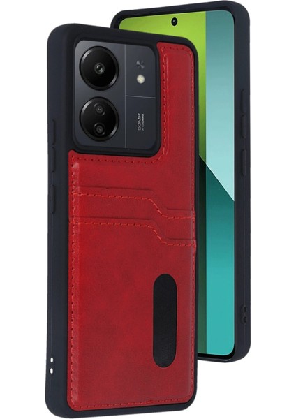 MYT09 Xiaomi Redmi 13C Kılıf Sara Kartvizitli Deri Kılıf - Kırmızı