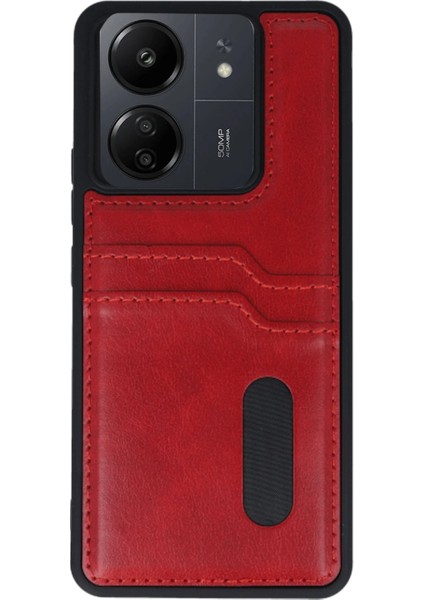 MYT09 Xiaomi Redmi 13C Kılıf Sara Kartvizitli Deri Kılıf - Kırmızı fiyatları