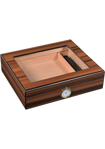 Cigarol Parlak Kahverengi Camlı Humidor Puro Kutusu RC09