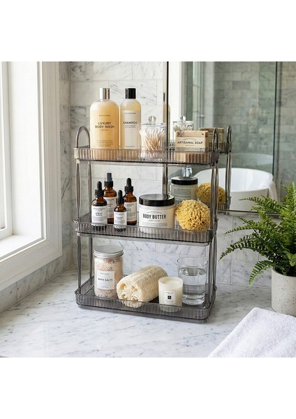 3 Katlı Makyaj Organizeri Kozmetik Aksesuar Düzenleyici Banyo Rafı Duman Gri (Dayanıklı Poli̇karbonat) fiyatları