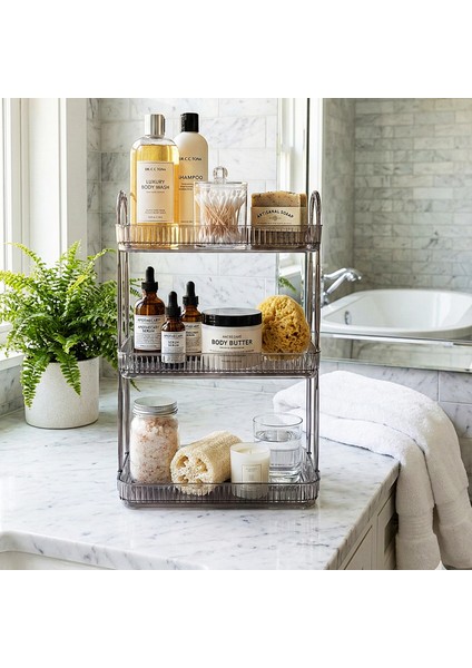 3 Katlı Makyaj Organizeri Kozmetik Aksesuar Düzenleyici Banyo Rafı Duman Gri (Dayanıklı Poli̇karbonat) modelleri