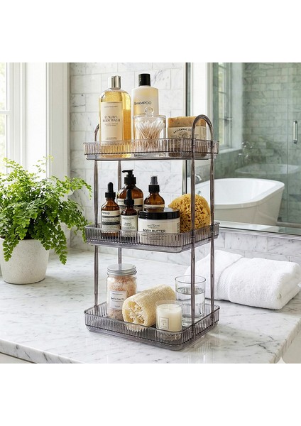 3 Katlı Makyaj Organizeri Kozmetik Aksesuar Düzenleyici Banyo Rafı Duman Gri (Dayanıklı Poli̇karbonat) fırsatları