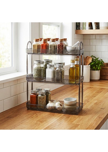 3 Katlı Makyaj Organizeri Kozmetik Aksesuar Düzenleyici Banyo Rafı Duman Gri (Dayanıklı Poli̇karbonat) indirimleri