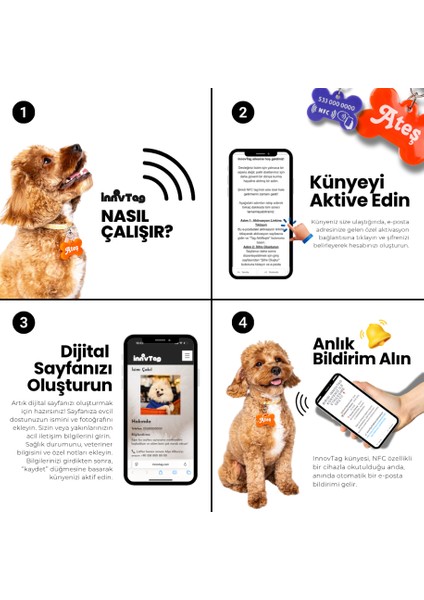 NFC Pet Künyesi: Tek Dokunuşta Dijital Profil + Anında Konum Bildirimi. Şarj ve uygulama gerektirmez; ömürlük kimlik + kaybolma anında en hızlı çözüm. Model: 5 cm Flora