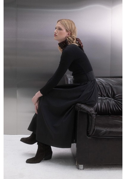 Uzun Kollu Kaşkorse Elbise Siyah