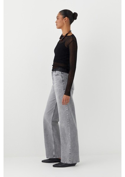 Yarı Transparan Uzun Kollu Fitilli T-Shirt Siyah modelleri