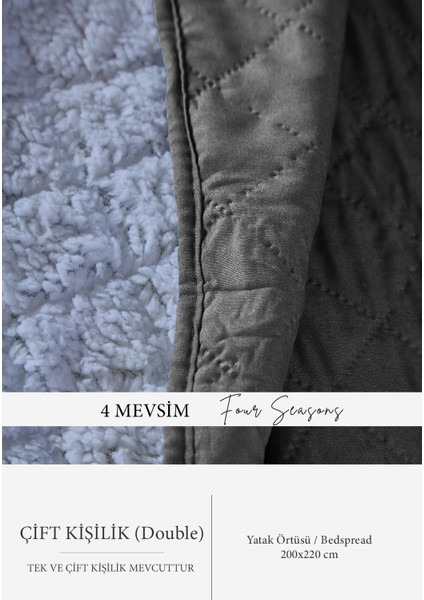 Premium Peluş Çift Kişilik Çok Amaçlı Yatak Örtüsü 200X220 Çift Taraflı Yumuşak Battaniye Pike Gri Mavisi / Antrasit fiyatları