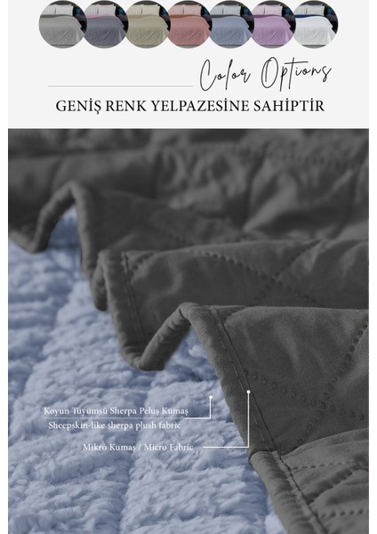Premium Peluş Çift Kişilik Çok Amaçlı Yatak Örtüsü 200X220 Çift Taraflı Yumuşak Battaniye Pike Gri Mavisi / Antrasit modelleri