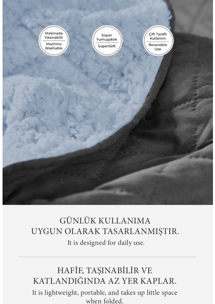 Premium Peluş Çift Kişilik Çok Amaçlı Yatak Örtüsü 200X220 Çift Taraflı Yumuşak Battaniye Pike Gri Mavisi / Antrasit fırsatları