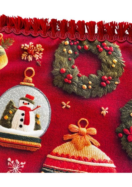 Yılbaşı Saçaklı Küre Çelenk Kırlent Kılıfı 40X40 Cm, Kırmızı, Neşeli Tatil Dekoru fırsatları