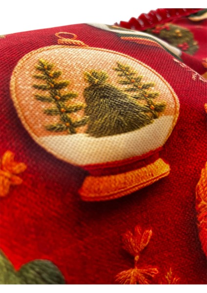 Yılbaşı Saçaklı Küre Çelenk Kırlent Kılıfı 40X40 Cm, Kırmızı, Neşeli Tatil Dekoru indirimleri