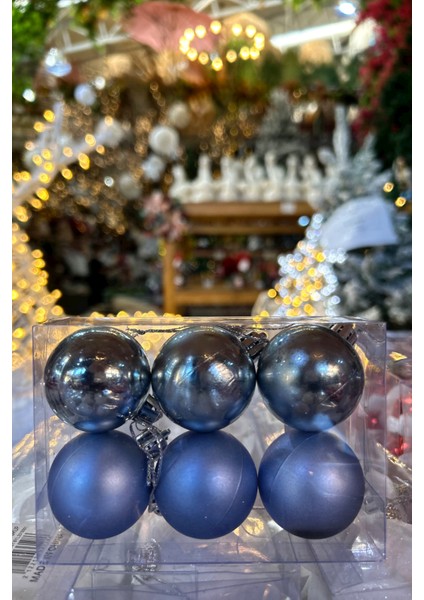 Yılbaşı Çam Ağacı Süsleri, 6’lı Mavi Toplar, 4 Cm, Yeni Yıl Dekorasyonu