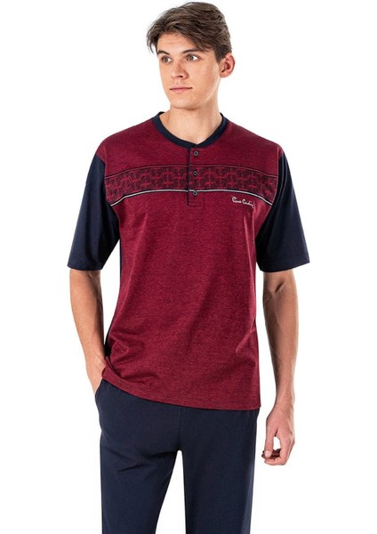 6018 Bordo Erkek Jakarlı Kısa Kollu 3'lü Pijama Takımı