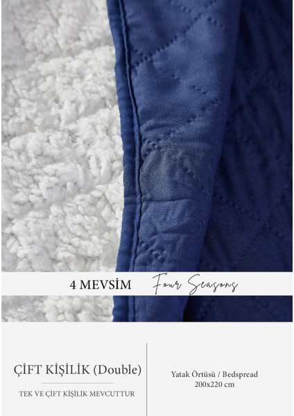 Premium Peluş Çift Kişilik Çok Amaçlı Yatak Örtüsü 200X220 Çift Taraflı Yumuşak Battaniye Pike Beyaz / Lacivert fiyatları