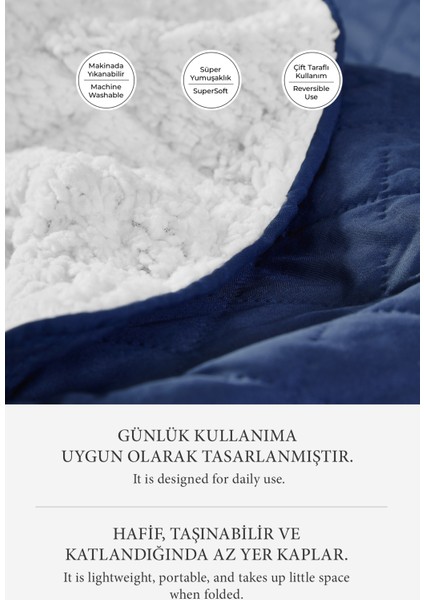 Premium Peluş Çift Kişilik Çok Amaçlı Yatak Örtüsü 200X220 Çift Taraflı Yumuşak Battaniye Pike Beyaz / Lacivert modelleri