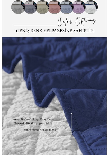 Premium Peluş Çift Kişilik Çok Amaçlı Yatak Örtüsü 200X220 Çift Taraflı Yumuşak Battaniye Pike Beyaz / Lacivert fırsatları