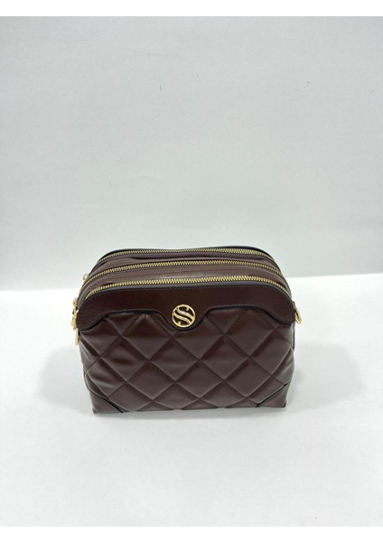 1267, Çapraz ve Ayarlanabilir Askılı, Kapitone Kumaş, Acı Kahve Rengi Çanta