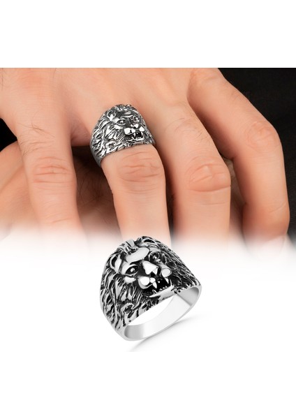 3boyutlu Aslan Figürlü 925 Ayar Erkek Gümüş Yüzük