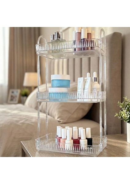 3 Katlı Makyaj Organizeri Kozmetik Aksesuar Düzenleyici Banyo Rafı Şeffaf Diamond (Dayanıklı Poli̇karbonat) fiyatları