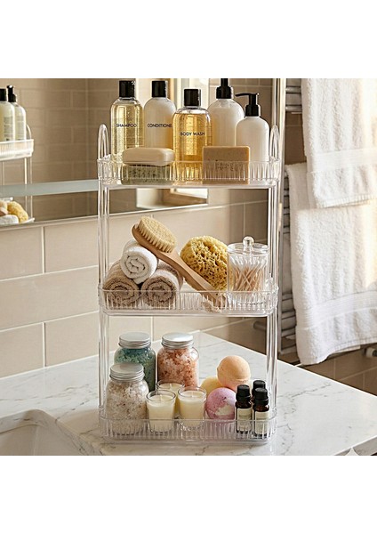 3 Katlı Makyaj Organizeri Kozmetik Aksesuar Düzenleyici Banyo Rafı Şeffaf Diamond (Dayanıklı Poli̇karbonat) modelleri