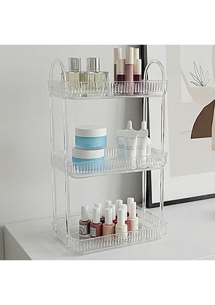 3 Katlı Makyaj Organizeri Kozmetik Aksesuar Düzenleyici Banyo Rafı Şeffaf Diamond (Dayanıklı Poli̇karbonat) indirimleri