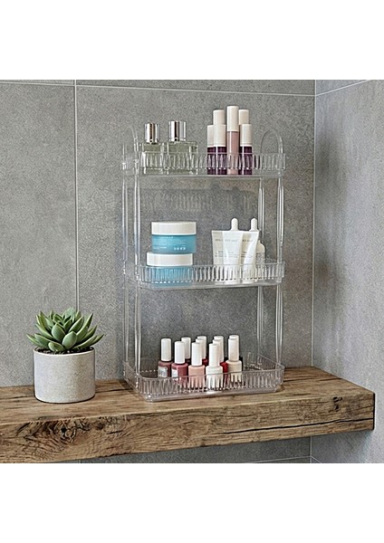 3 Katlı Makyaj Organizeri Kozmetik Aksesuar Düzenleyici Banyo Rafı Şeffaf Diamond (Dayanıklı Poli̇karbonat)