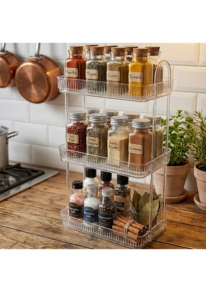 3 Katlı Makyaj Organizeri Kozmetik Aksesuar Düzenleyici Banyo Rafı Şeffaf Diamond (Dayanıklı Poli̇karbonat)