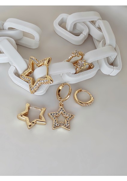 6'lı Yıldız Figürlü Zirkon Taşlı Gold Renk Küpe Seti fiyatları