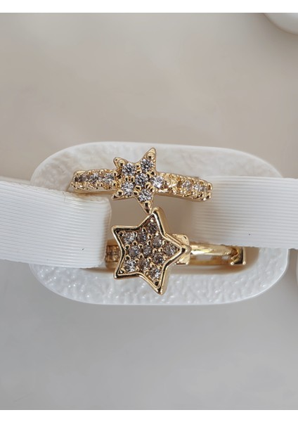 6'lı Yıldız Figürlü Zirkon Taşlı Gold Renk Küpe Seti modelleri