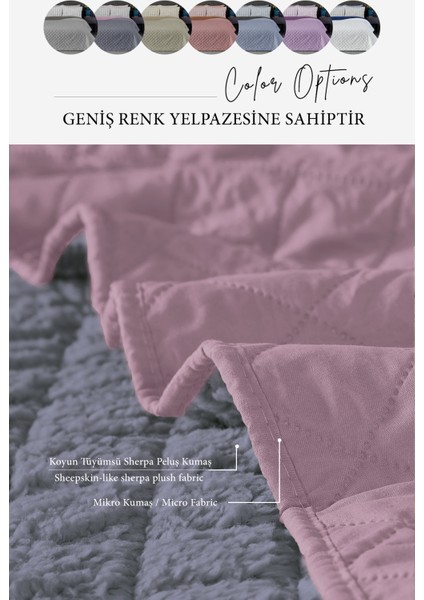 Premium Peluş Çift Kişilik Çok Amaçlı Yatak Örtüsü 200X220 Çift Taraflı Yumuşak Battaniye Pike Antrasit / Pudra modelleri