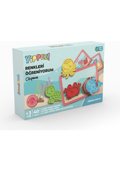 Renkleri Öğreniyorum - Okyanus Canlıları Serisi | Renk Eşleştirmeli Eğitici Oyun Seti (40 Parça)