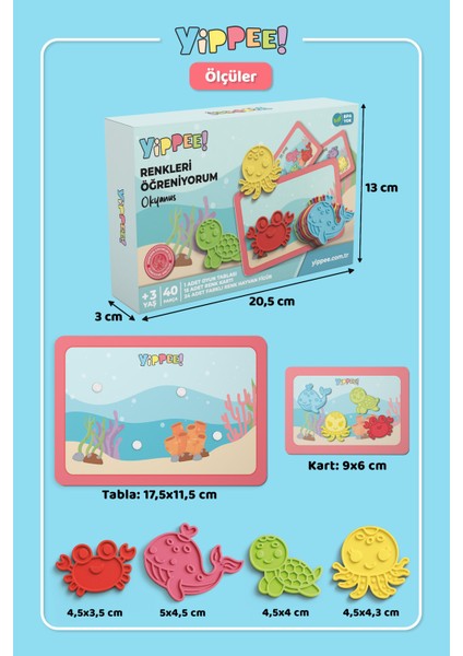 Renkleri Öğreniyorum - Okyanus Canlıları Serisi | Renk Eşleştirmeli Eğitici Oyun Seti (40 Parça) fırsatları