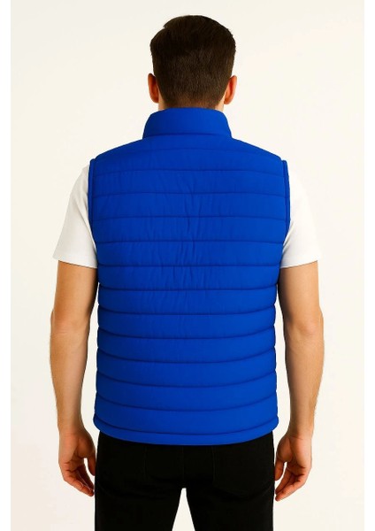 Erkek Şişme Fermuarlı Yelek Su Itici Kapitone Astarlı Kumaş Cepli Hafif Kışlık Spor Rahat Kalıp - Saks Mavisi modelleri