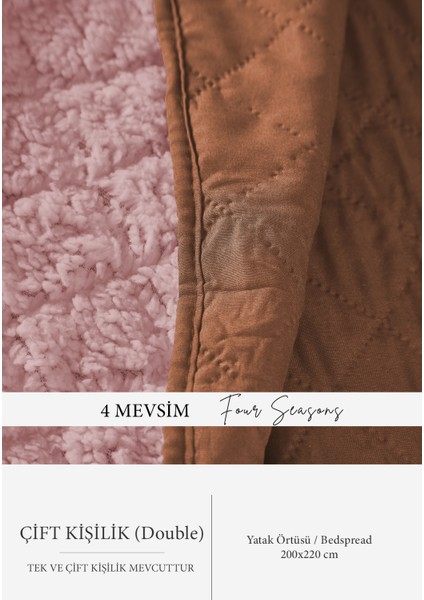 Premium Peluş Çift Kişilik Çok Amaçlı Yatak Örtüsü 200X220 Çift Taraflı Yumuşak Battaniye Pike Pudra / Somon fiyatları